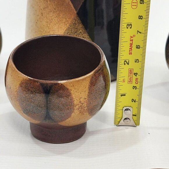 Robert Maxwell 7.5" VINO Pottery Craft Decanter With 3 Cups Midcentury Modern - Picture 3 of 12